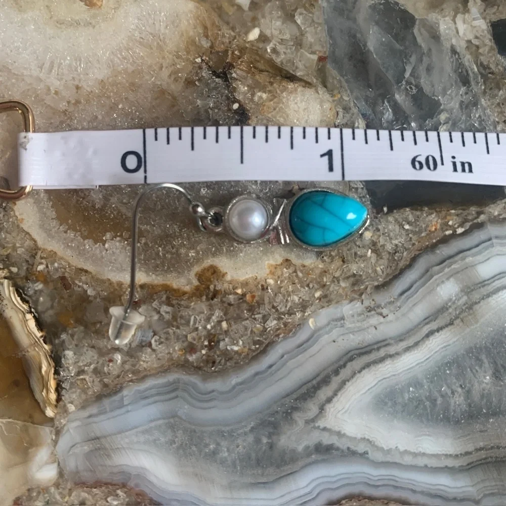 2375 Turquoise Colored Stone and Silver Drop Earrings